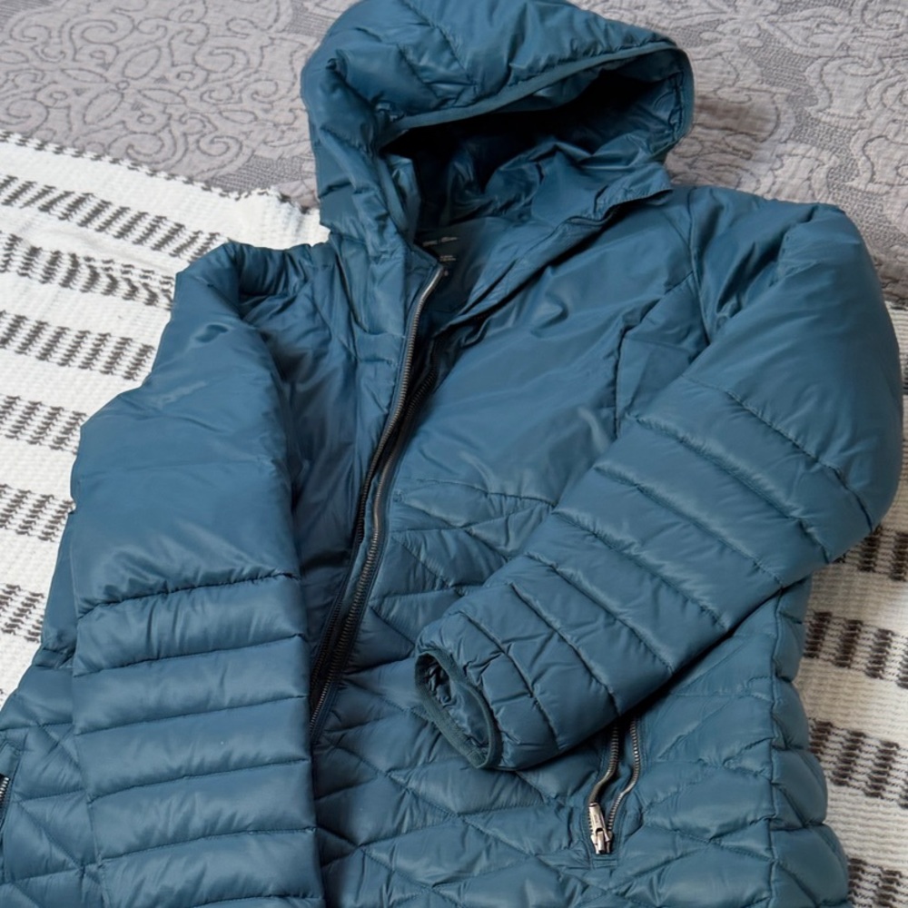 Teal Quilted Hooded Puffer Coat